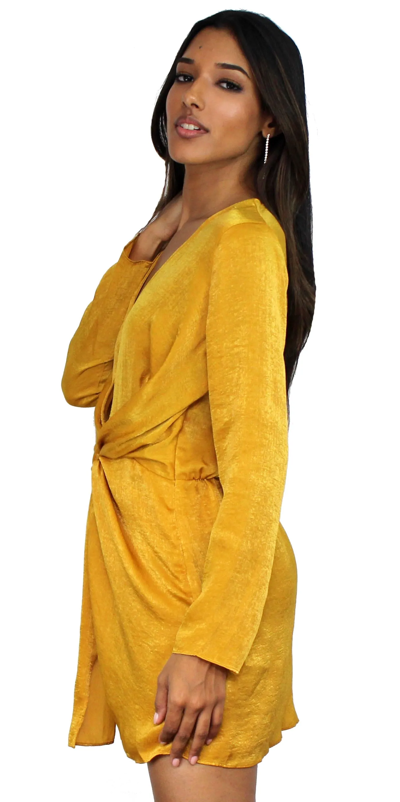 Get Kylie's Look with Mustard Satin Dress