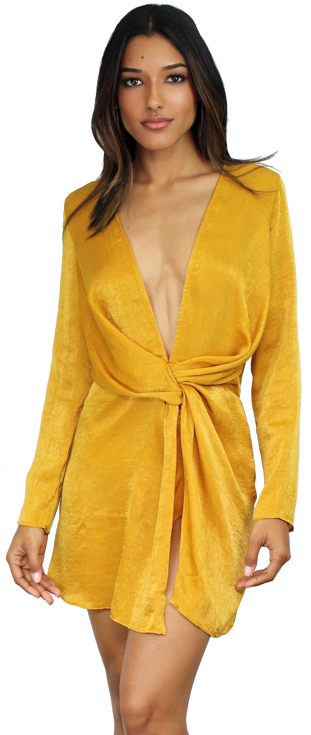 Get Kylie's Look with Mustard Satin Dress