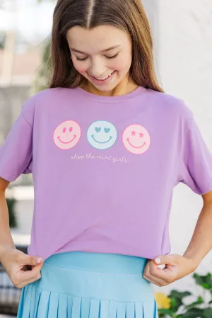 Girls: Always Smile Lavender Purple Graphic Tee