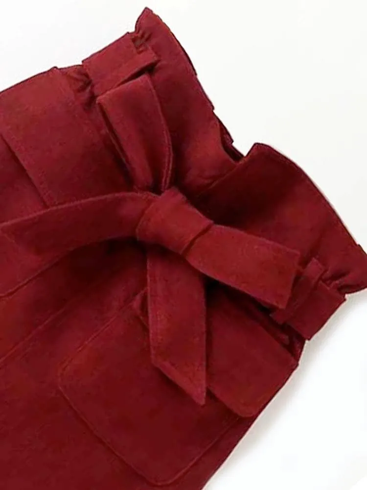 Girls Burgundy Bow Pocket Skirt - 2-6 Years