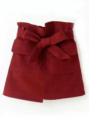 Girls Burgundy Bow Pocket Skirt - 2-6 Years