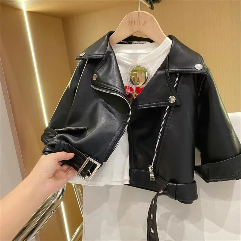 Girls Leather Jackets For 2-8 Years Children Classics Fly Coats Kids Clothing Baby Girls Fashion Pu Outerwear