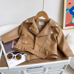 Girls Leather Jackets For 2-8 Years Children Classics Fly Coats Kids Clothing Baby Girls Fashion Pu Outerwear