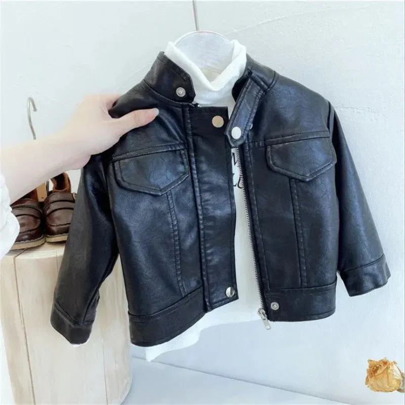 Girls Leather Jackets For 2-8 Years Children Classics Fly Coats Kids Clothing Baby Girls Fashion Pu Outerwear