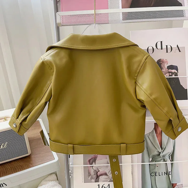 Girls Leather Jackets For 2-8 Years Children Classics Fly Coats Kids Clothing Baby Girls Fashion Pu Outerwear