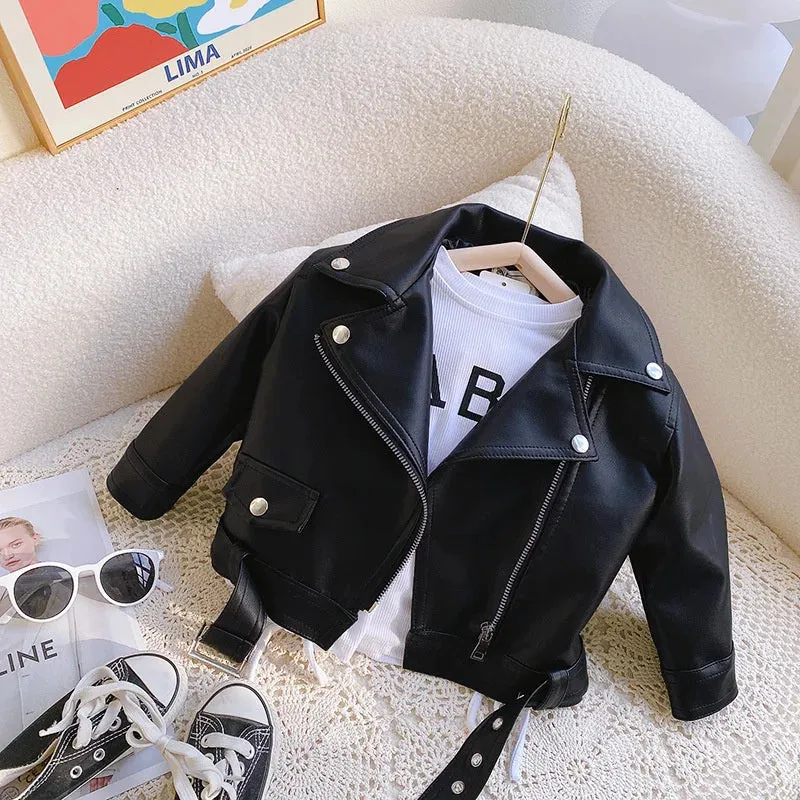 Girls Leather Jackets For 2-8 Years Children Classics Fly Coats Kids Clothing Baby Girls Fashion Pu Outerwear
