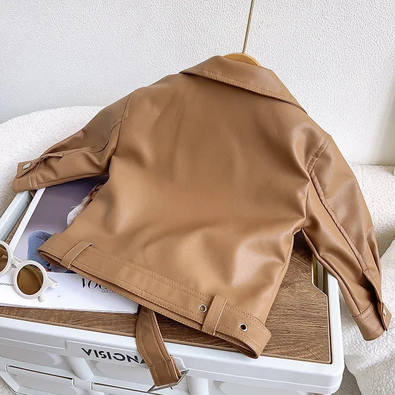 Girls Leather Jackets For 2-8 Years Children Classics Fly Coats Kids Clothing Baby Girls Fashion Pu Outerwear