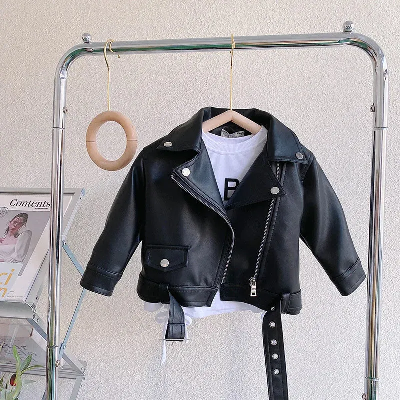 Girls Leather Jackets For 2-8 Years Children Classics Fly Coats Kids Clothing Baby Girls Fashion Pu Outerwear