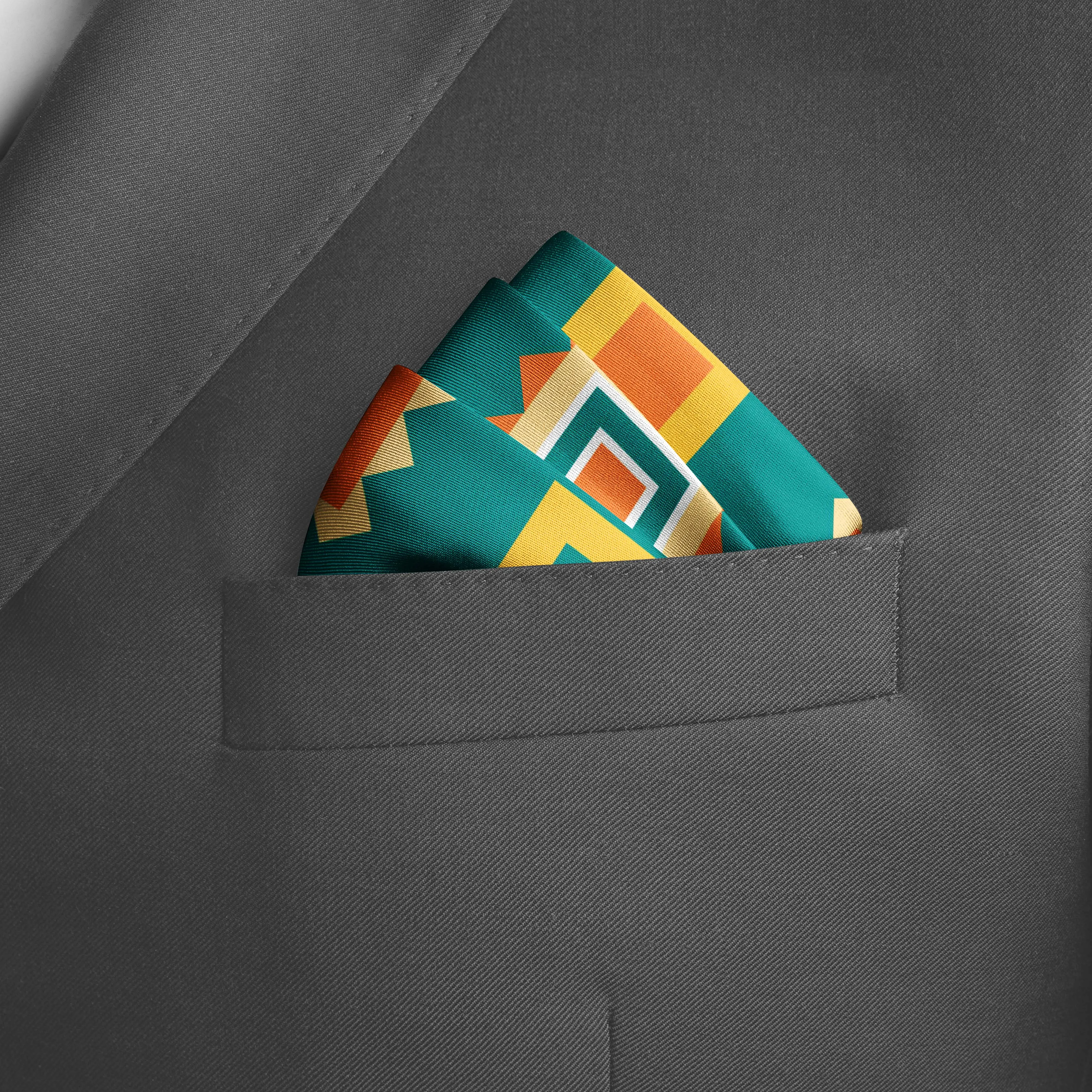 GOLD AND BLUE GEOMETRIC SILK POCKET SQUARE