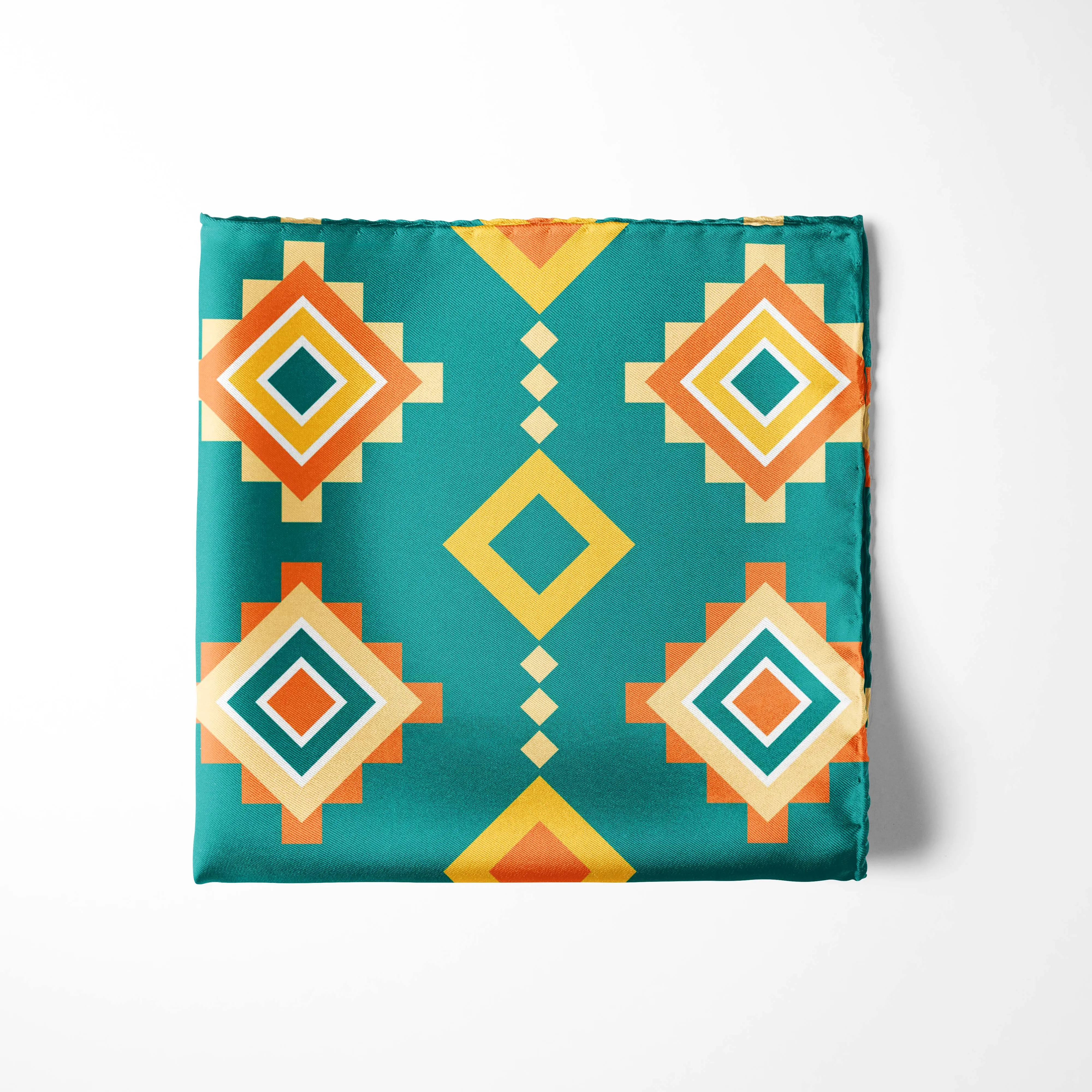 GOLD AND BLUE GEOMETRIC SILK POCKET SQUARE