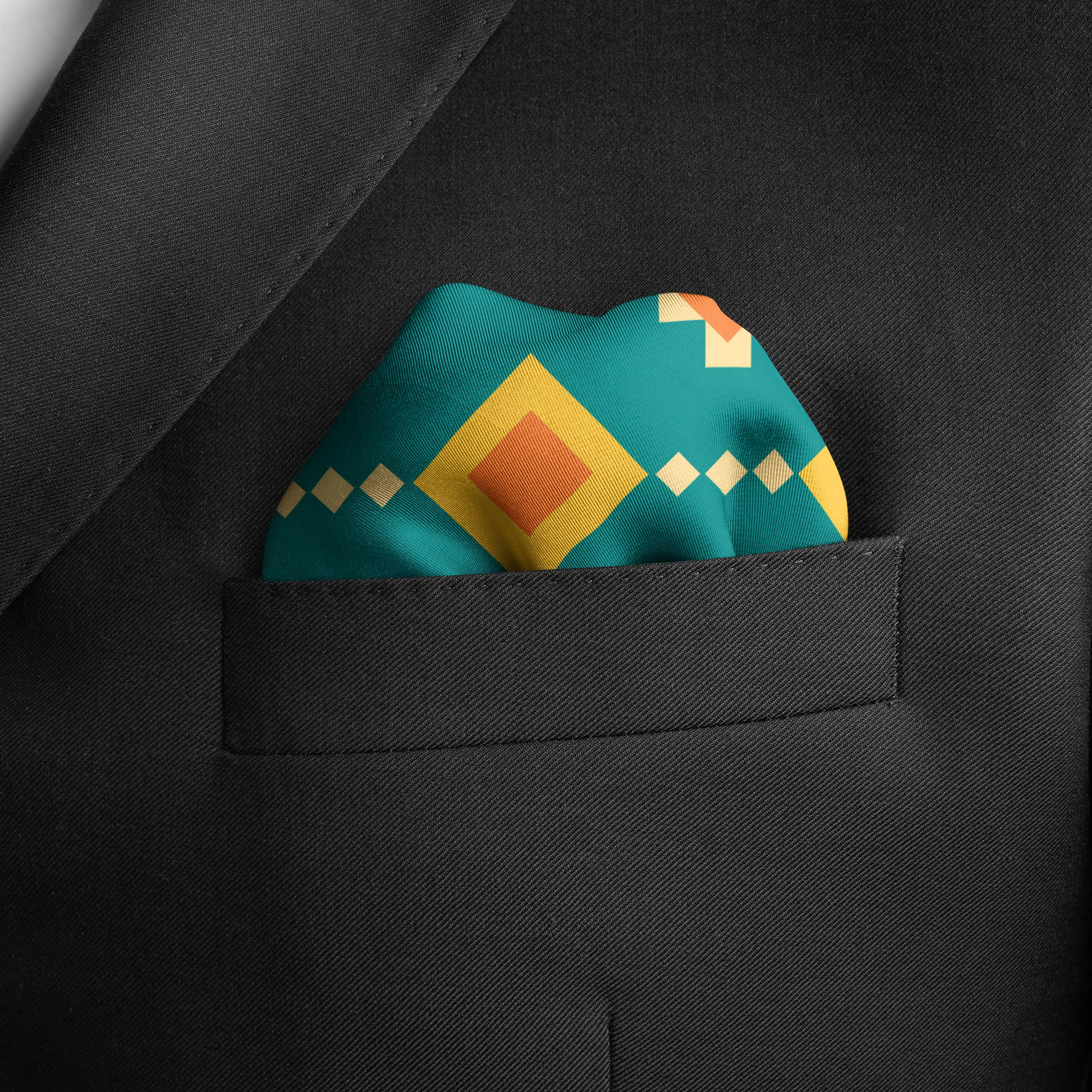GOLD AND BLUE GEOMETRIC SILK POCKET SQUARE