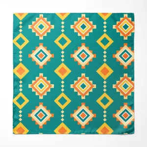 GOLD AND BLUE GEOMETRIC SILK POCKET SQUARE