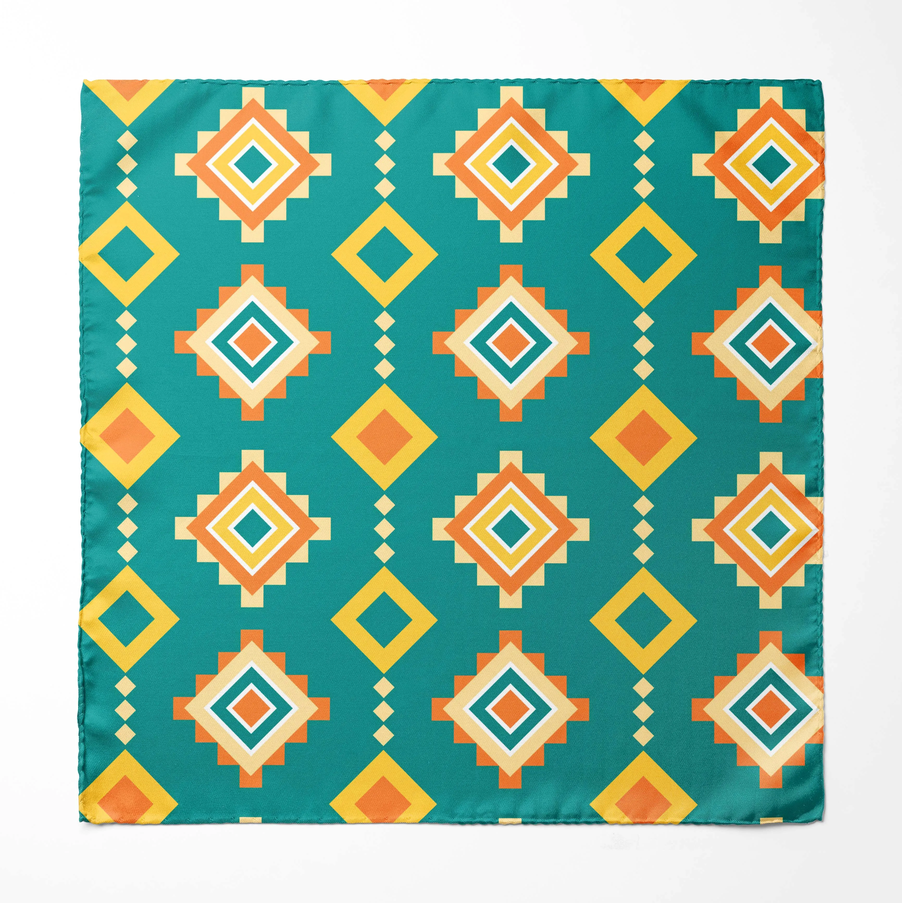 GOLD AND BLUE GEOMETRIC SILK POCKET SQUARE