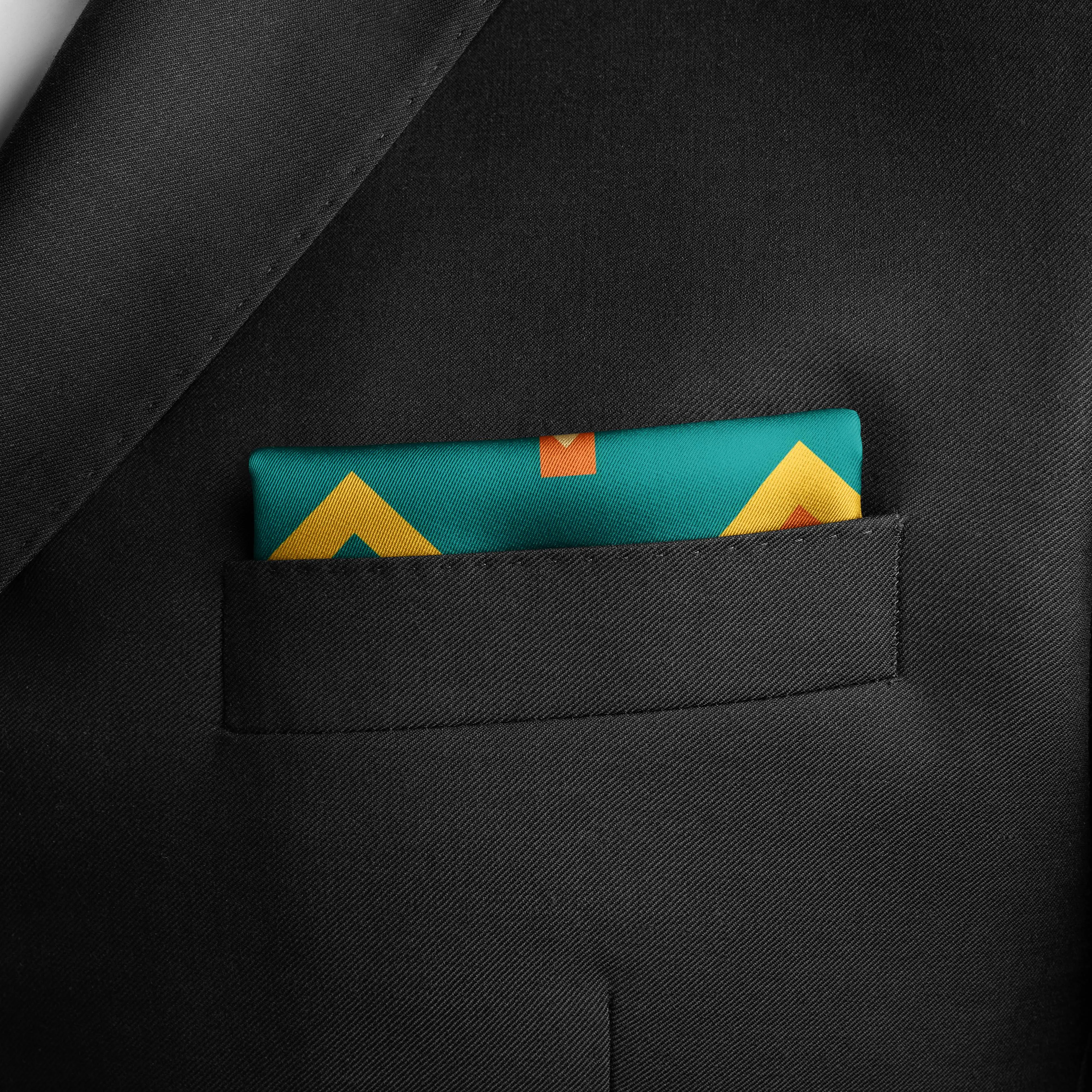 GOLD AND BLUE GEOMETRIC SILK POCKET SQUARE