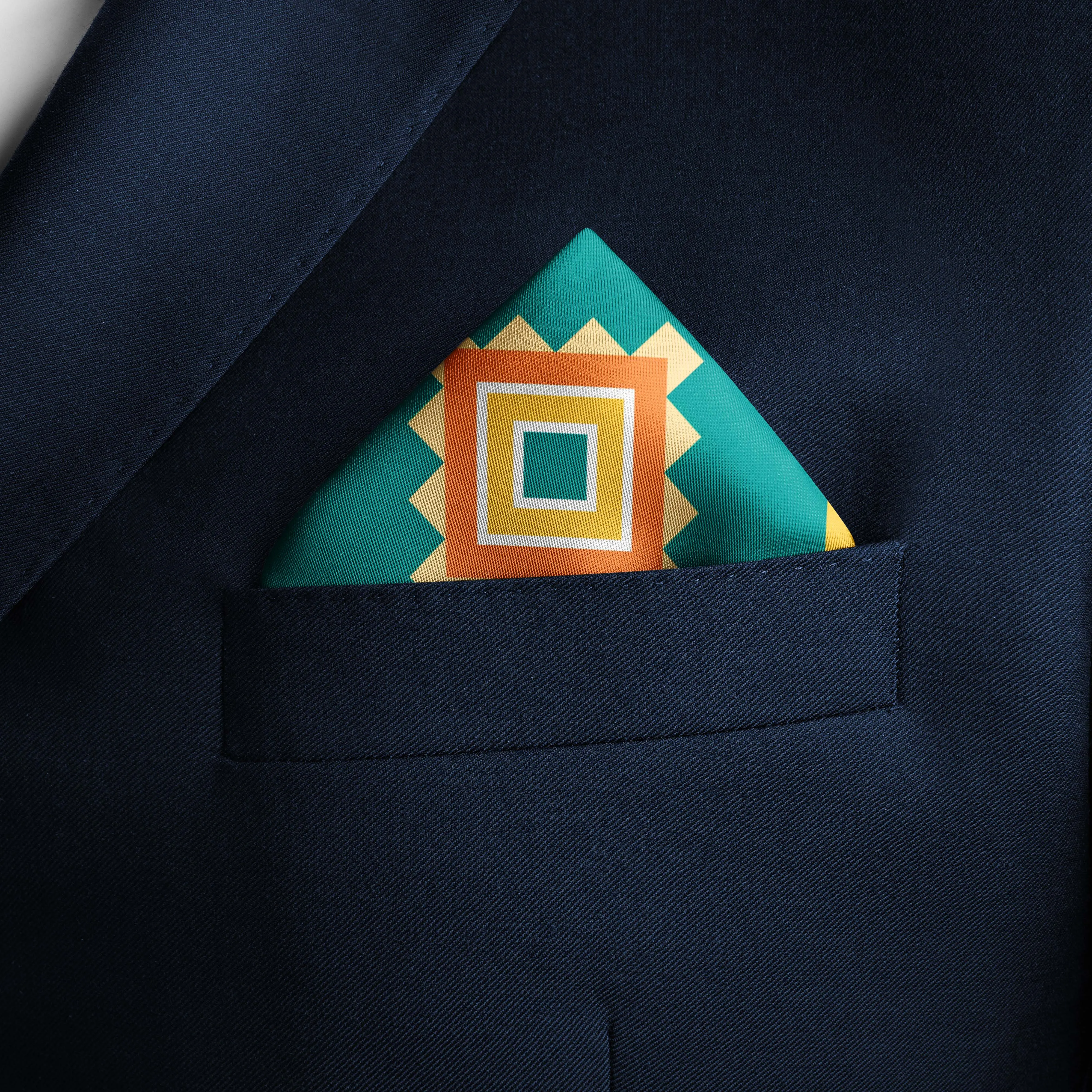 GOLD AND BLUE GEOMETRIC SILK POCKET SQUARE