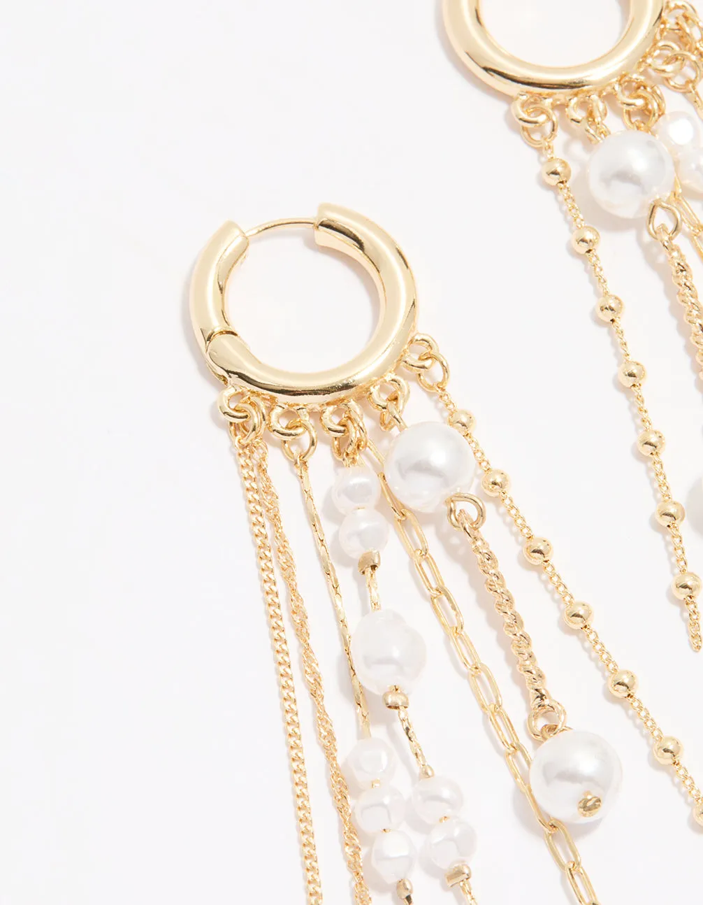 Gold Chain & Pearl Huggie Earrings