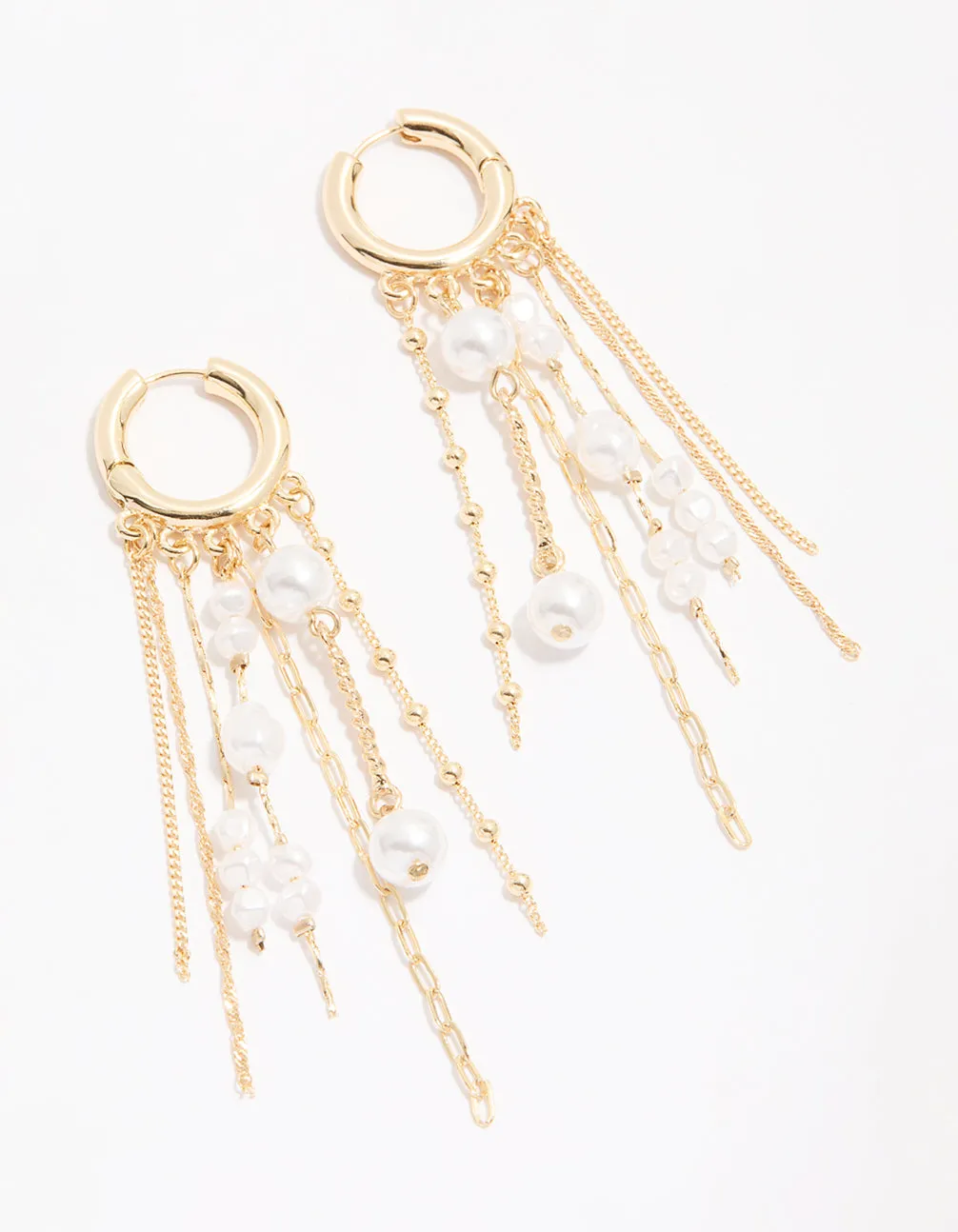 Gold Chain & Pearl Huggie Earrings