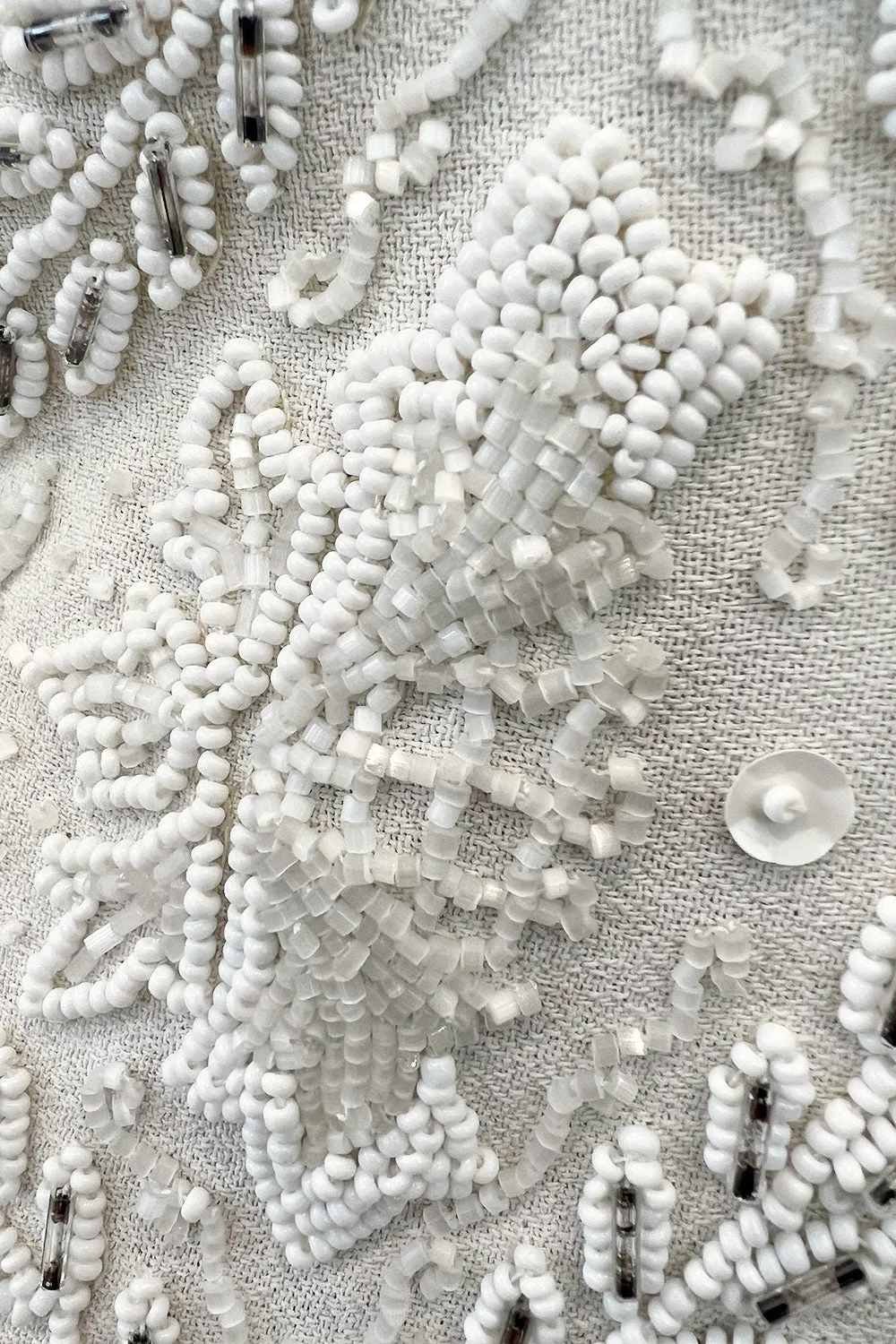 Gorgeous 1930s Off White Moss Crepe Dress w Hand Beaded 'Belt' Detailing