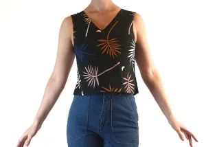 Gorman x Muirela Ruiz cropped black sleeveless top with fern print size 6