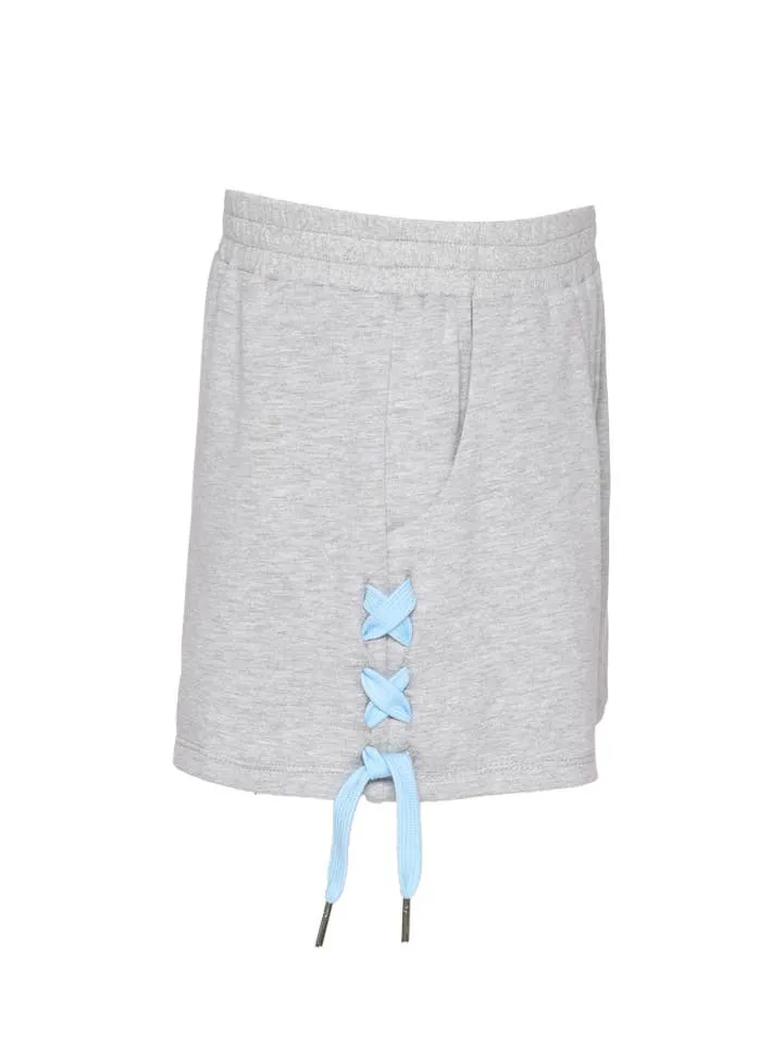 Gray Sweatshorts w/Pink Smiley Studs & Side Drawstrings