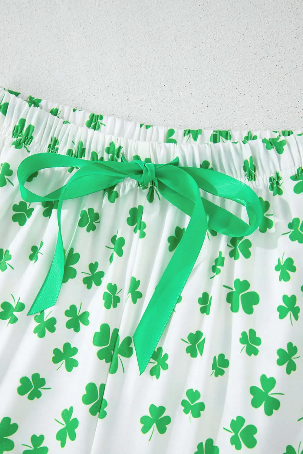 Green Clover Printed Short Sleeve and Ruffled Shorts Pajama Set