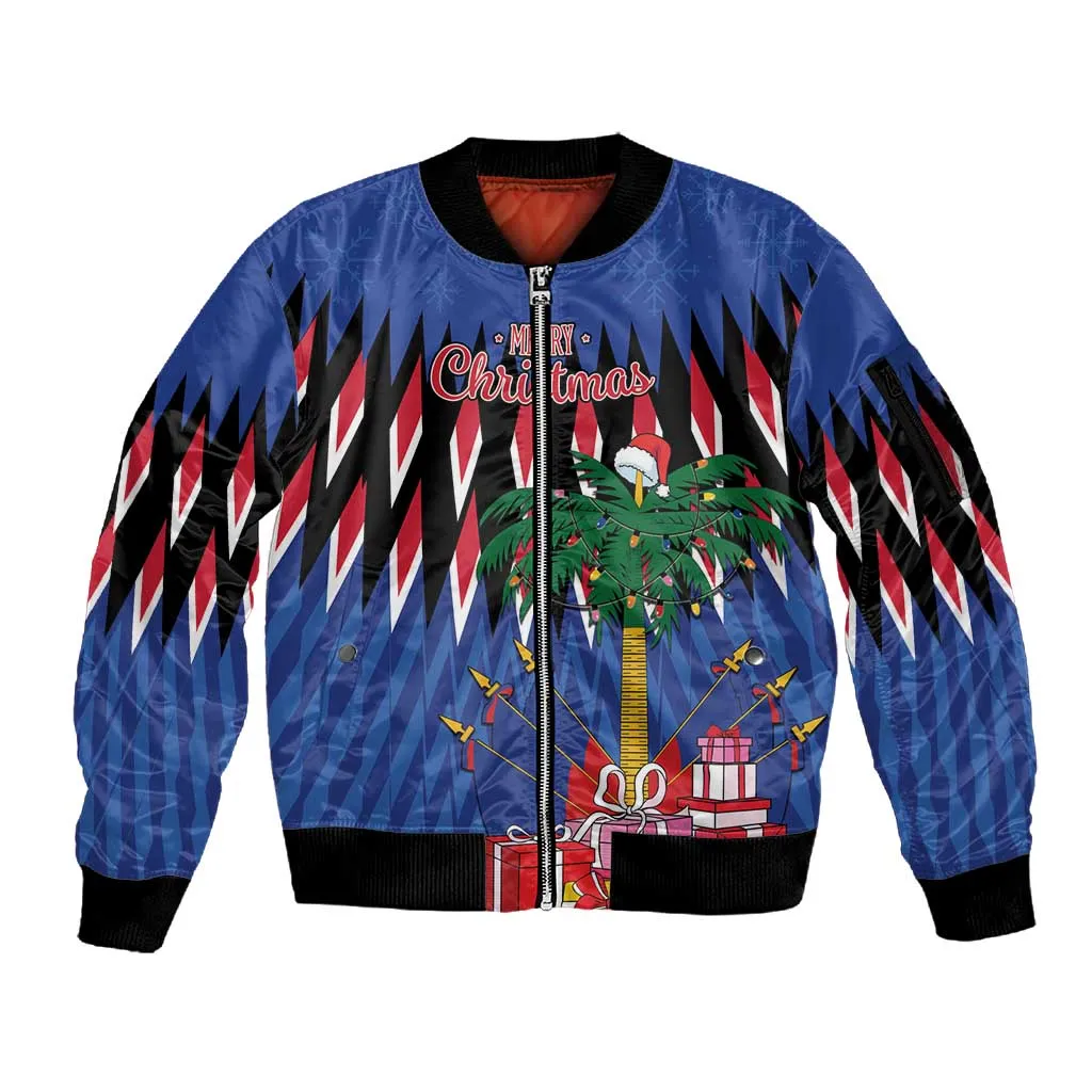 Haiti Afro Christmas Personalized Sleeve Zip Bomber Jacket Festive Vibes LT7