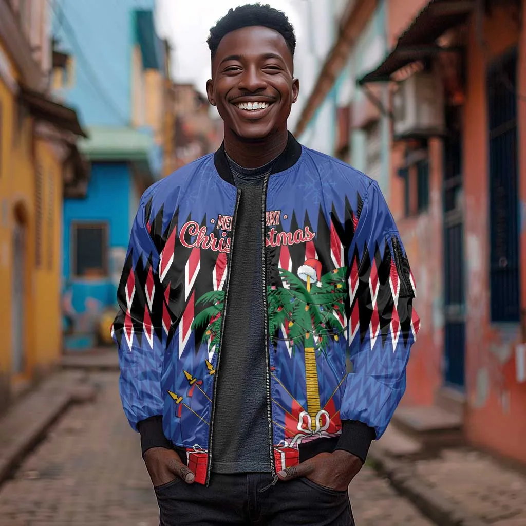 Haiti Afro Christmas Personalized Sleeve Zip Bomber Jacket Festive Vibes LT7
