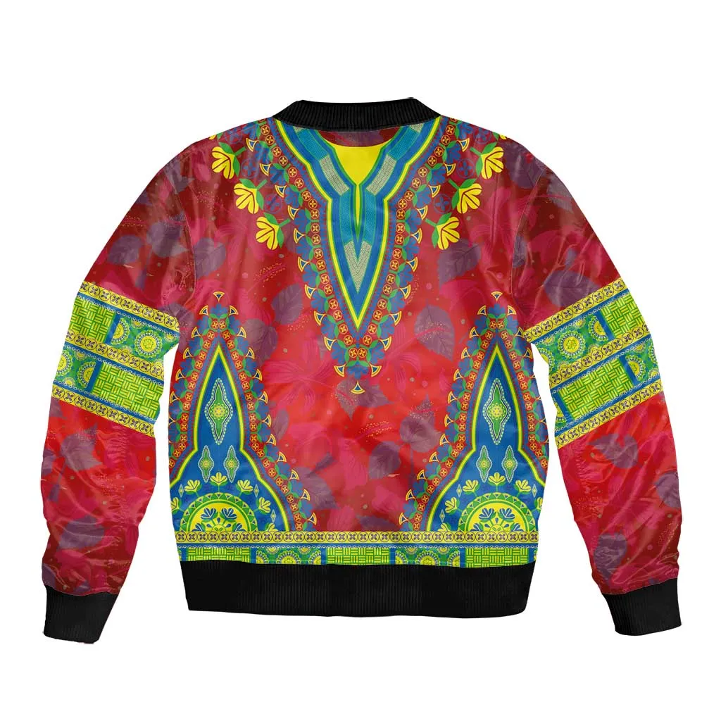 Haiti Bomber Jacket Choeblack Dashiki Style Red Color LT03