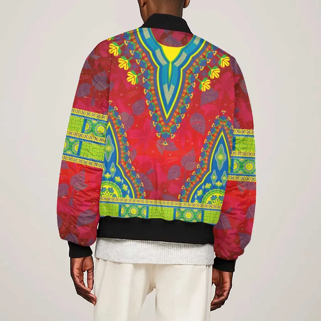 Haiti Bomber Jacket Choeblack Dashiki Style Red Color LT03