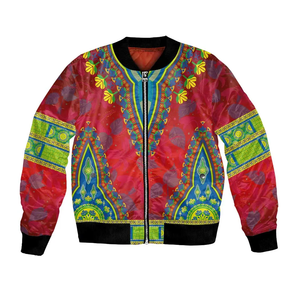 Haiti Bomber Jacket Choeblack Dashiki Style Red Color LT03