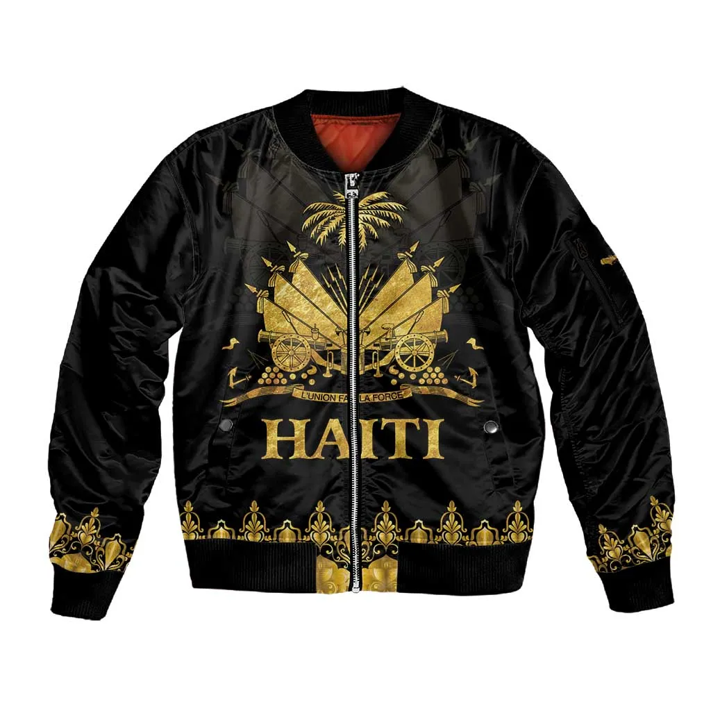 Haiti Neg Marron Sleeve Zip Bomber Jacket Lespwa pa anyen san aksyon - Gold LT01