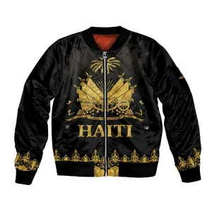 Haiti Neg Marron Sleeve Zip Bomber Jacket Lespwa pa anyen san aksyon - Gold LT01