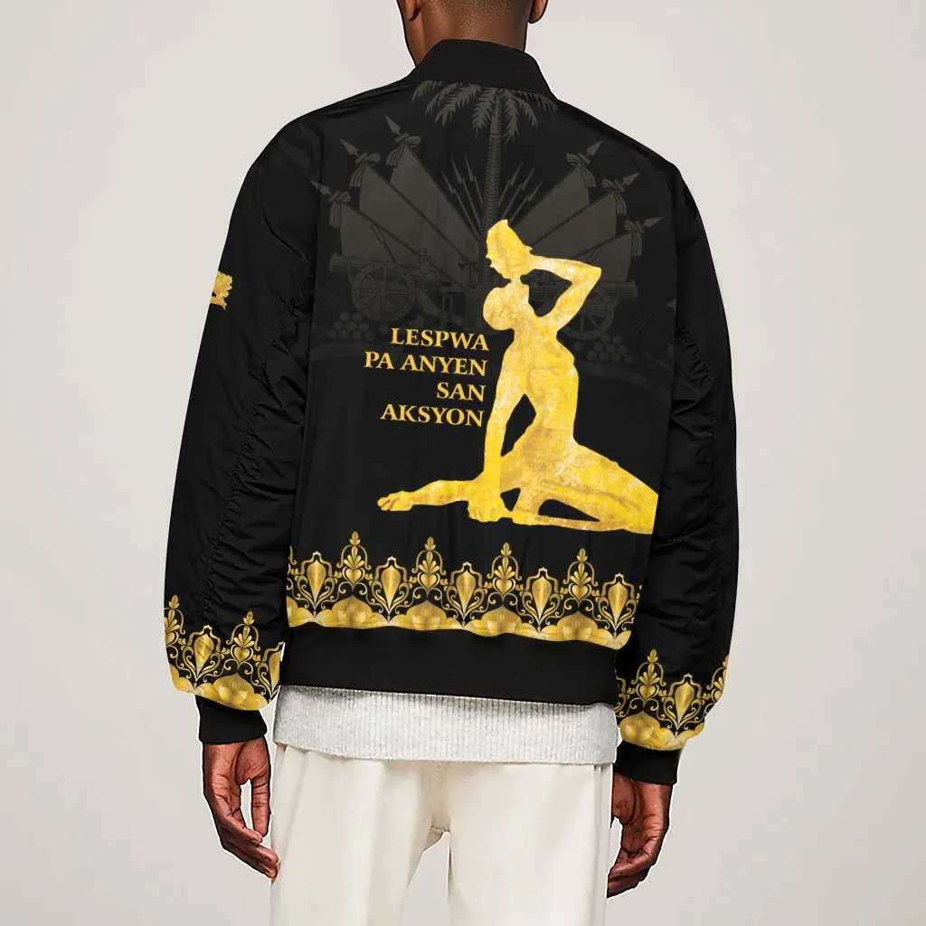 Haiti Neg Marron Sleeve Zip Bomber Jacket Lespwa pa anyen san aksyon - Gold LT01