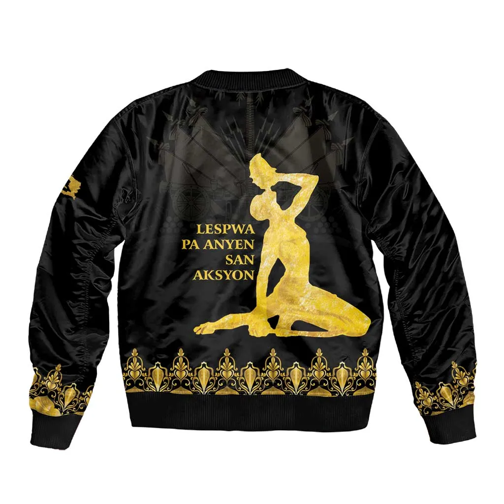Haiti Neg Marron Sleeve Zip Bomber Jacket Lespwa pa anyen san aksyon - Gold LT01