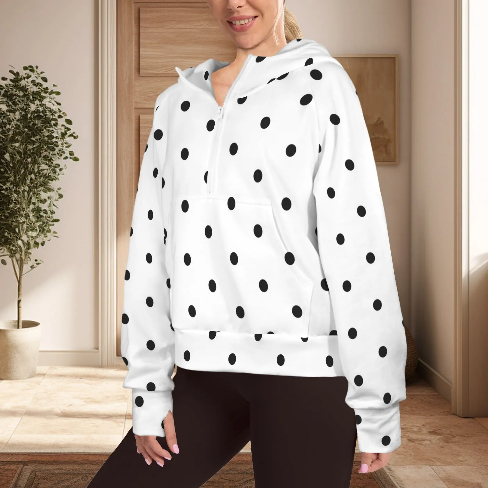 Half Zip Cropped Pocket Fleece Hoodies