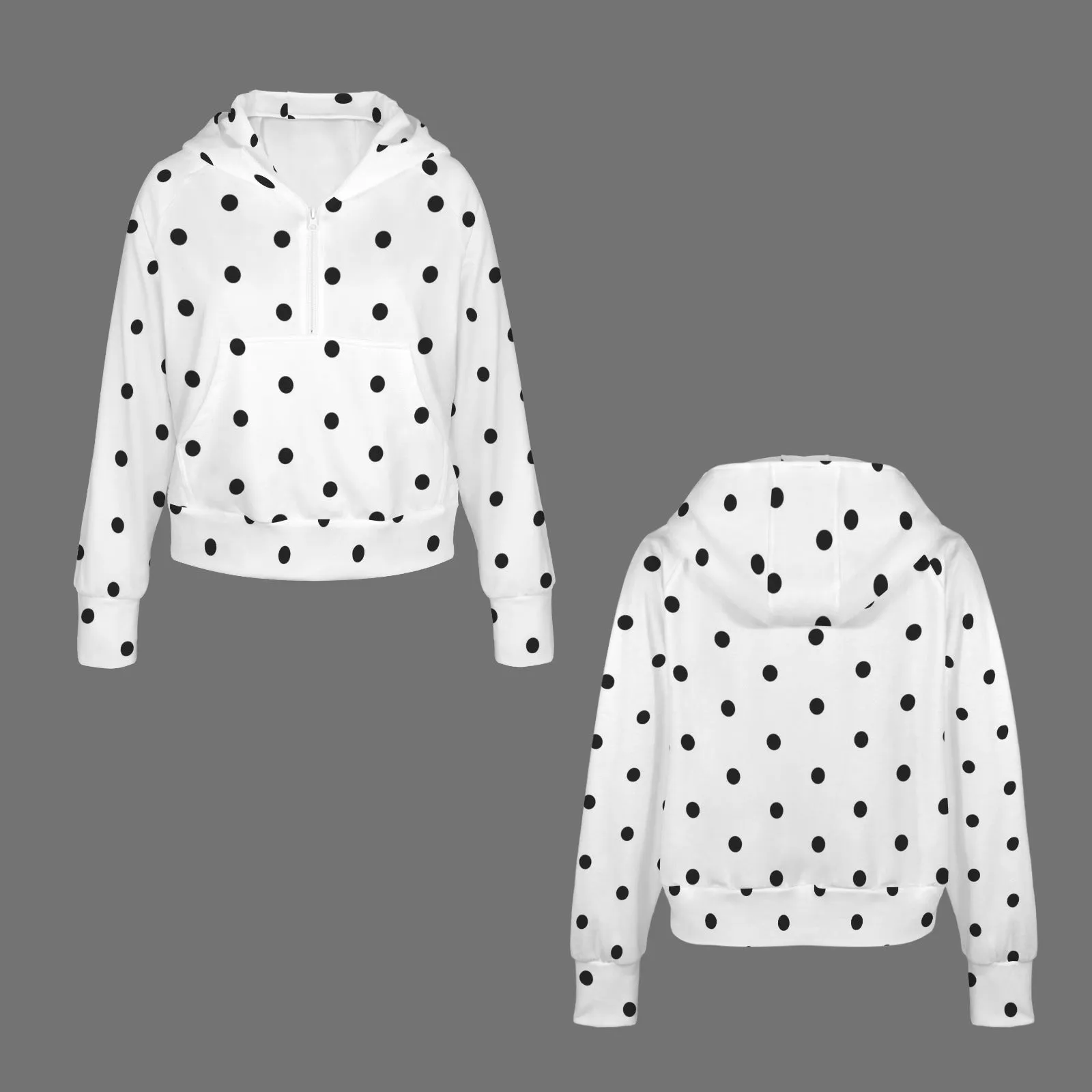 Half Zip Cropped Pocket Fleece Hoodies