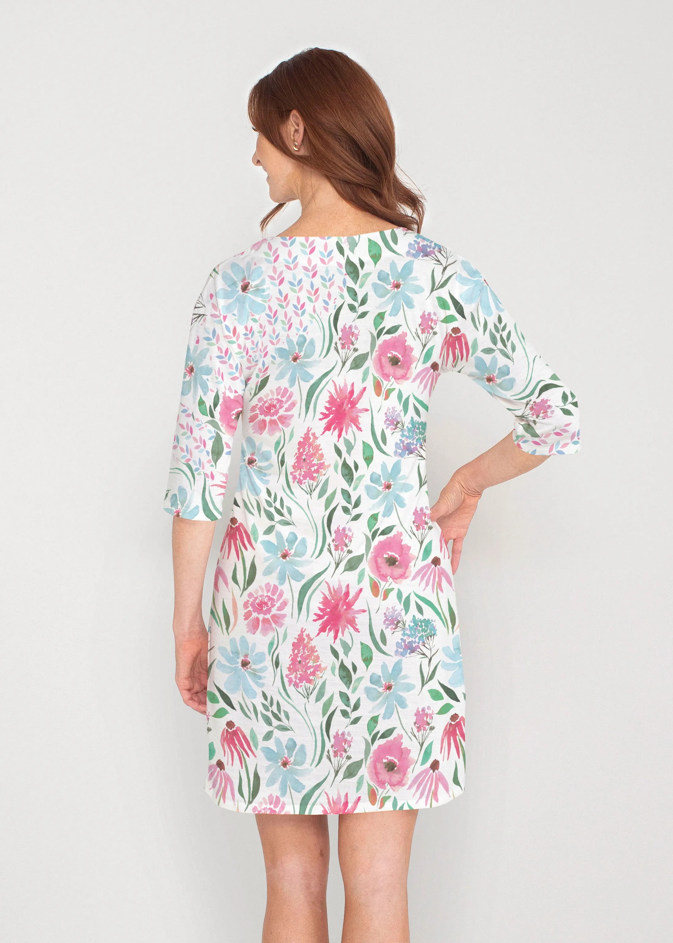 Hello Dolly (8038) ~ Drop Shoulder 3/4 Sleeve V-Neck Dress