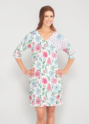 Hello Dolly (8038) ~ Drop Shoulder 3/4 Sleeve V-Neck Dress