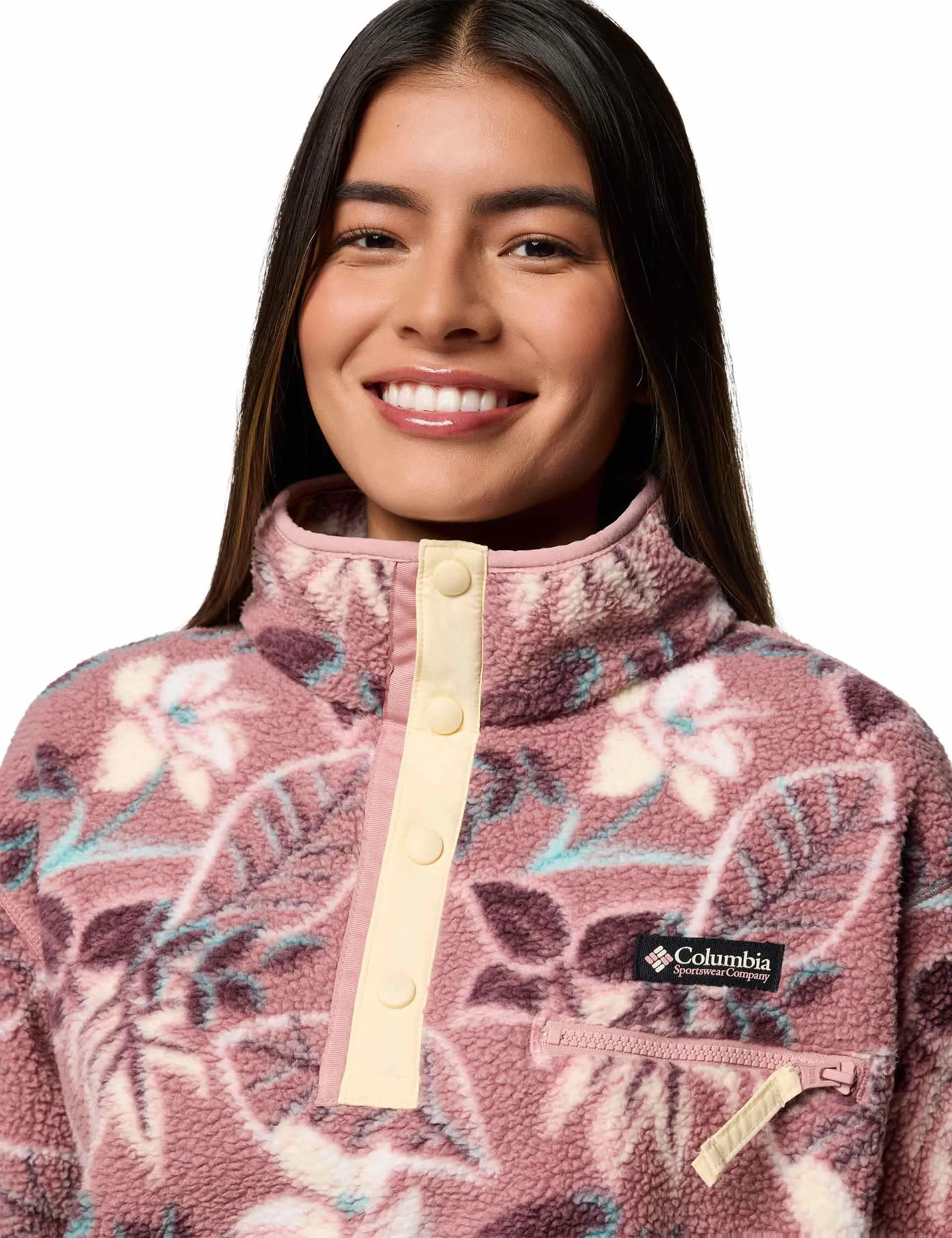 Helvetia II Cropped Sherpa Half Snap Printed Fleece - Fig Pasteled Multi