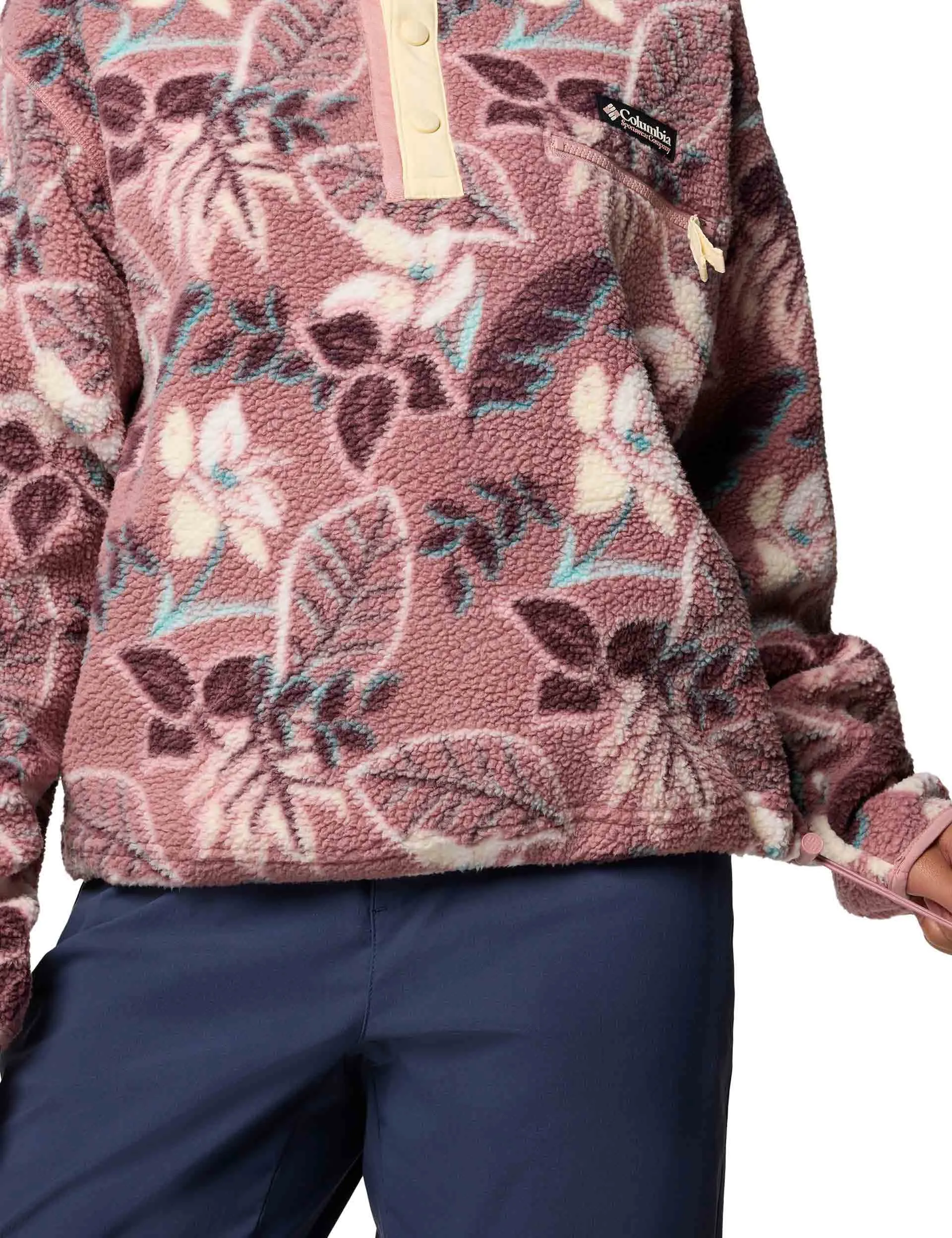 Helvetia II Cropped Sherpa Half Snap Printed Fleece - Fig Pasteled Multi