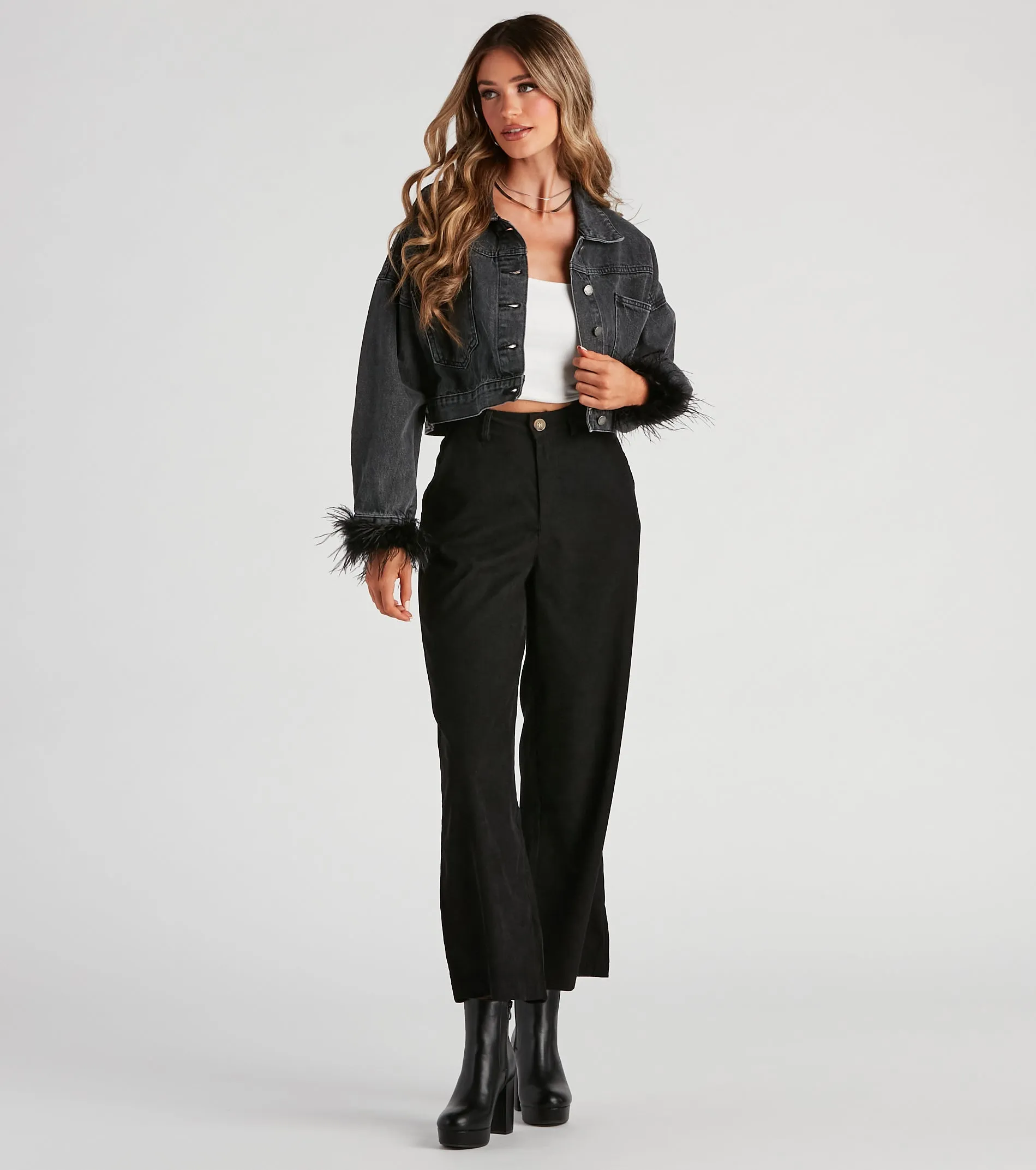 Here To Standout Marabou Denim Jacket