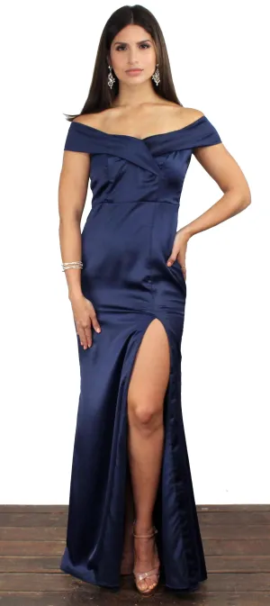 Here's to us Navy Satin Formal Gown