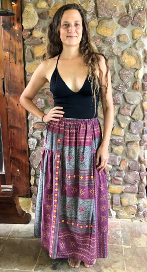Hill-tribe Long Skirt - Pink and Blue