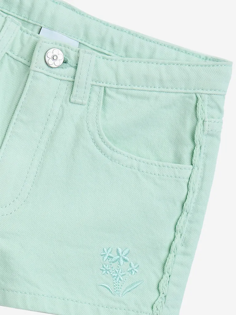 HOP Kids Mint High-Rise Denim Shorts