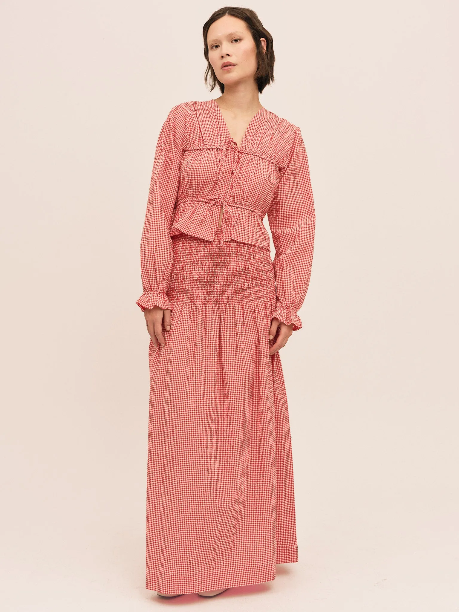 Indiana Long Smock Skirt - Poppy Red Checked