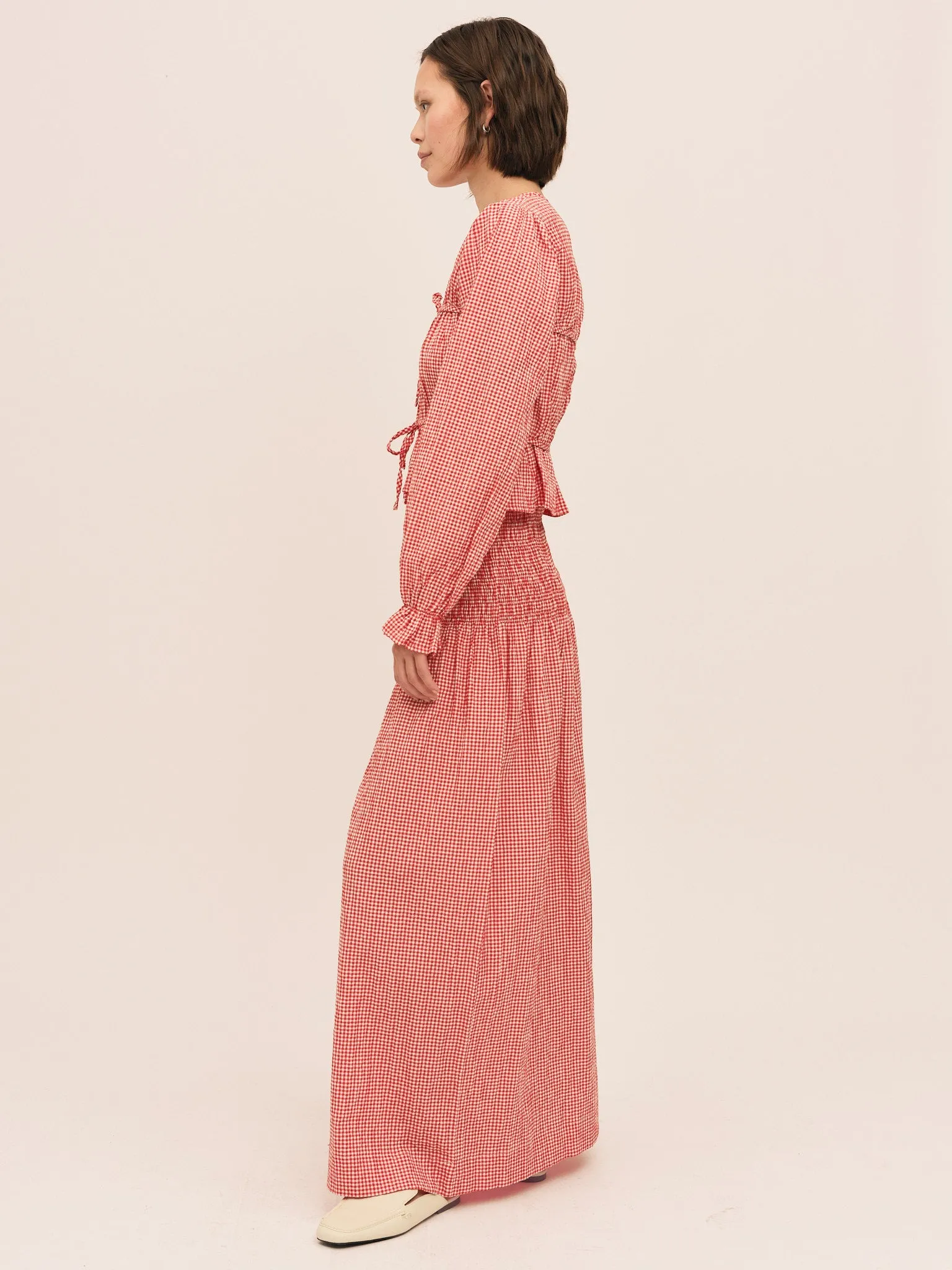 Indiana Long Smock Skirt - Poppy Red Checked