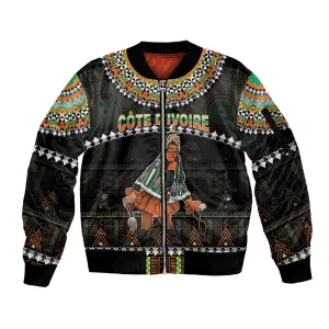 Ivory Coast Festival Of Masks Sleeve Zip Bomber Jacket Traditional Zaouli Dance LT05