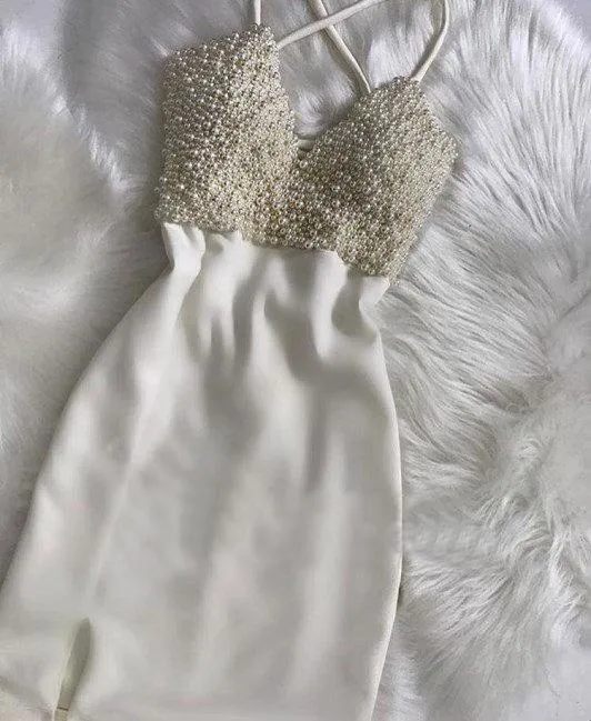 Ivory Spaghetti Rhinestone Homecoming Dresses, Mermaid Homecoming Dresses, Cheap Homecoming Dresses, SF0108