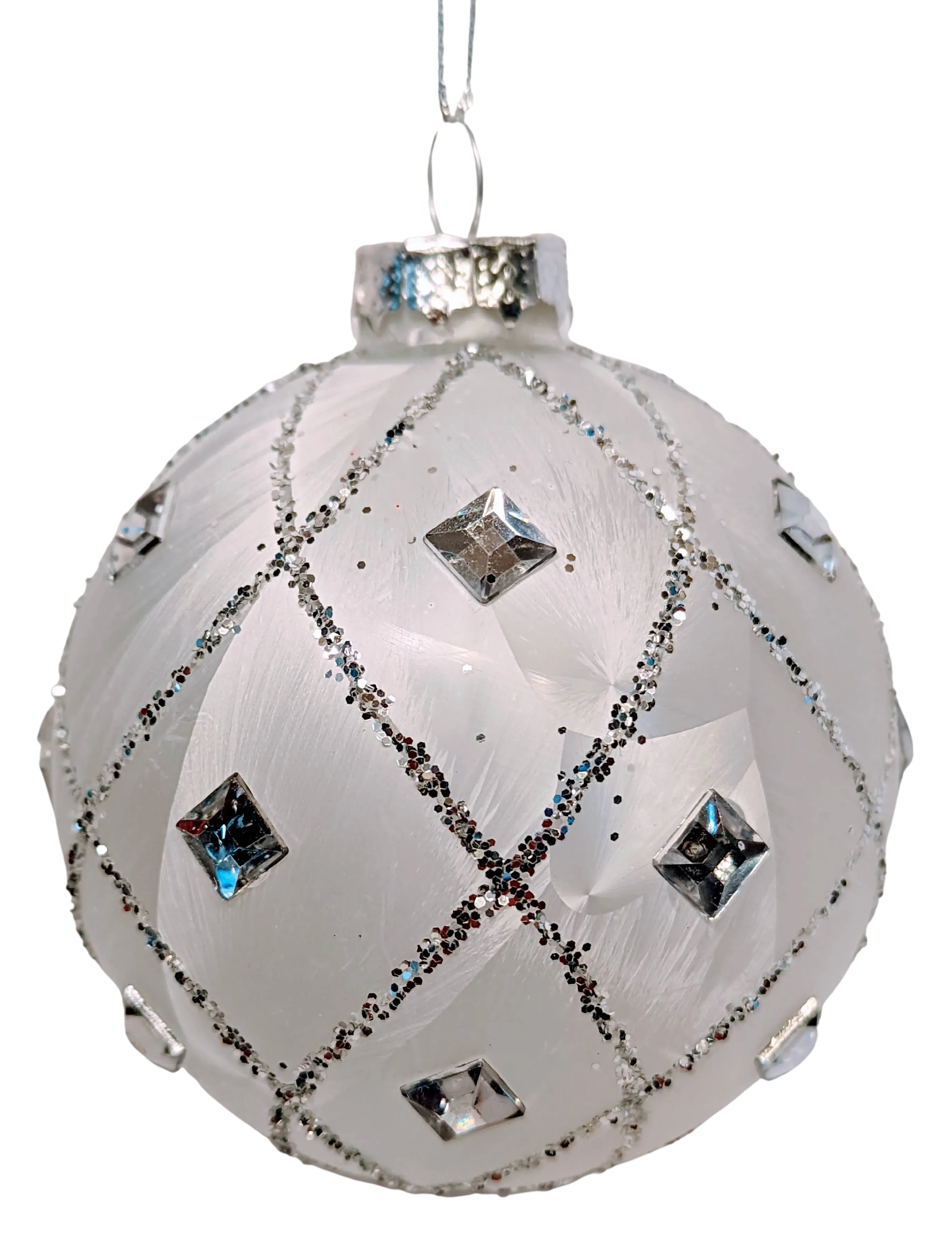 Jeweled Clear and White Feather Glass Ball Ornament Assortment
