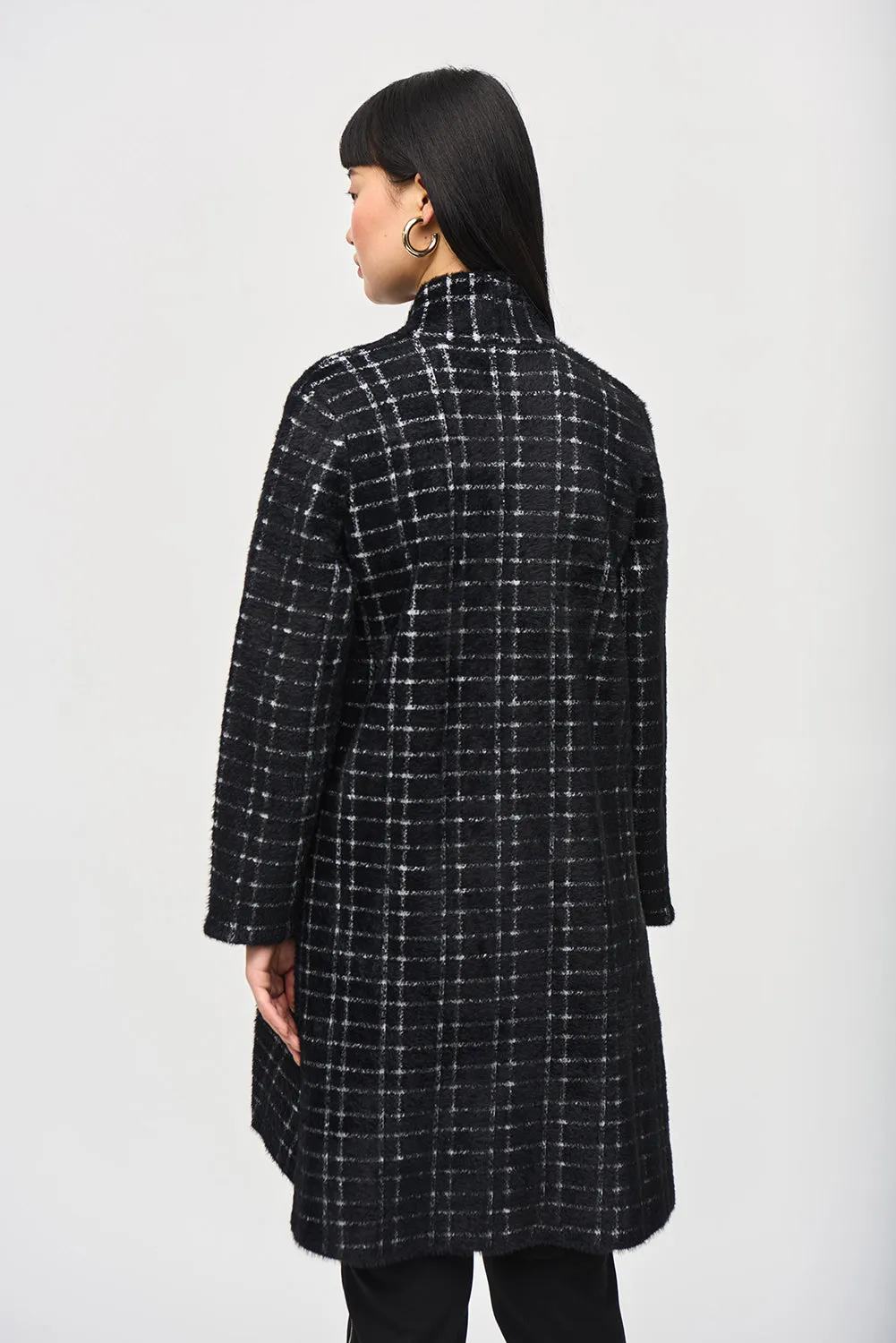 Joseph Ribkoff Plaid Feather Yarn Sweater Coat Jr243924
